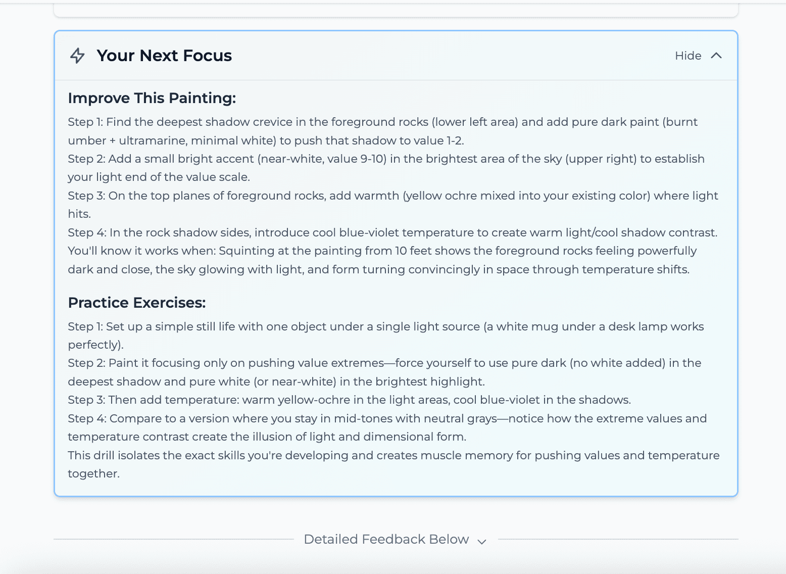Feedback page middle: Your Next Focus